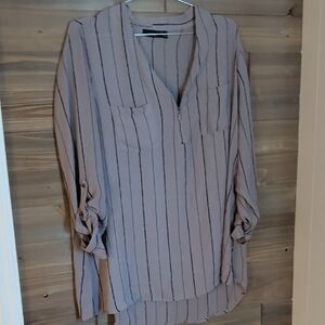 Apt. 9 Light Tan Blouse with Black Stripes